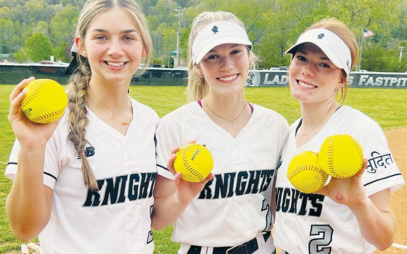 Memory Frapp, Claire Barlow and Zoie Shuler (from left) ripped a combined four homers in Friday’s 12-1 win over Andrews. Photo by Kevin Hensley/sports@grahamstar.com