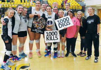 Career bragging rights have been surpassed by a pair of seniors within the last week: Delaney Brooms cleared 1,000 digs and 1,000 kills Oct. 5 at Hayesville. Photos by Kevin Hensley/sports@grahamstar.com